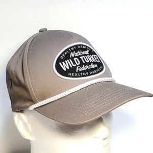 NWTF Committee Hat Gray Adult One Size Adjust Snapback Curve Bill 5 Panel Rope